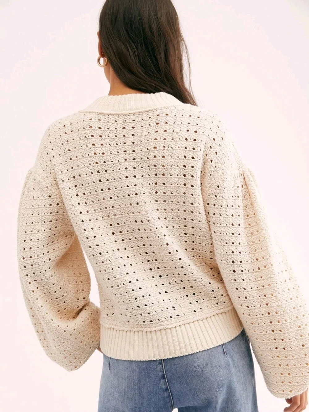 Free People Paper Doll Open Knit Chunky  Ivory Pullover Sweater Size‎ Medium